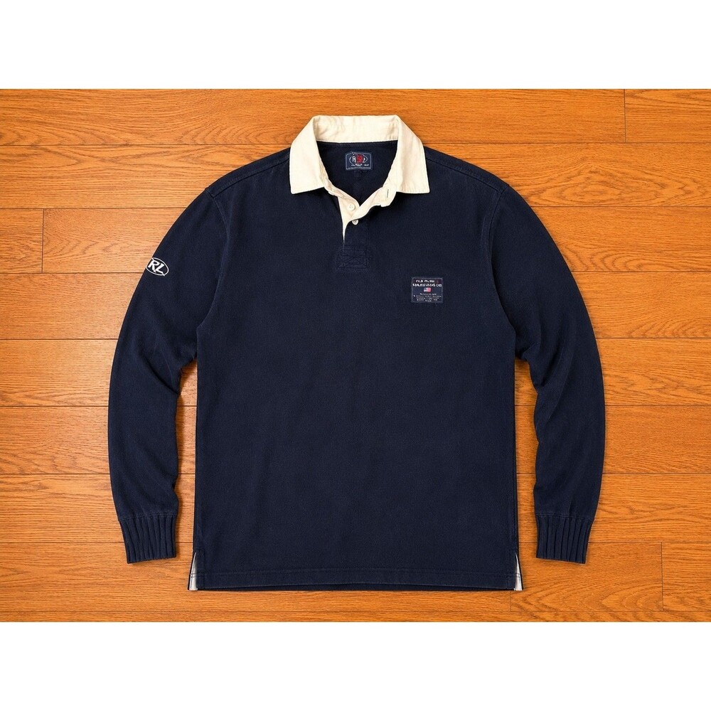 Vintage Line 7 Rugby Shirt XL Navy Long Sleeve Y2K 90s Preppy